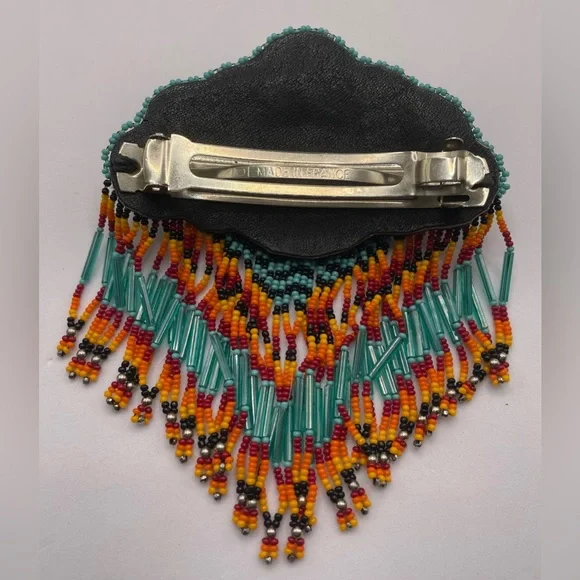 Artisan Fabulous Beaded Hair Barrette with Sterling and Turquoise Center